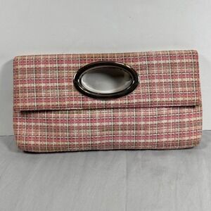 Clutch Handbag Woven Plaid Formal Evening Party Purse Bag Pink Medium